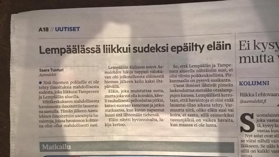 Vuosi alkoi mahdollisella susihavainnolla